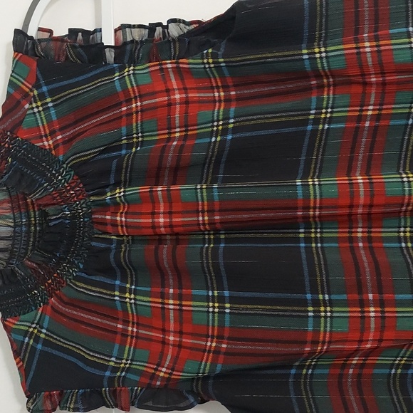 J Crew Sleeveless  Mockneck Tartan Print Ruffle Top Sz 2 - Picture 3 of 14